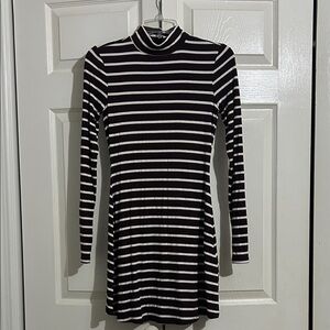 Striped Black and White Turtleneck Dress